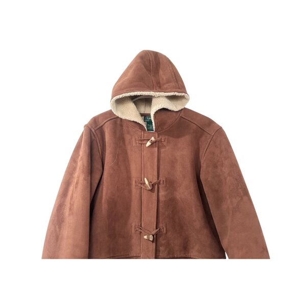 Vintage Ralph Lauren Faux Shearling Duffle Coat Women Small Brown Hooded Western - Picture 8 of 16